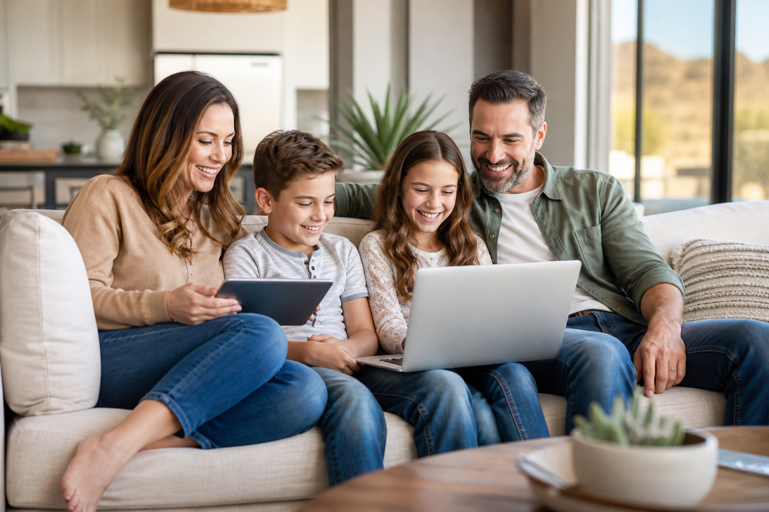 Family enjoying Be-ond Wireless Fiber at home